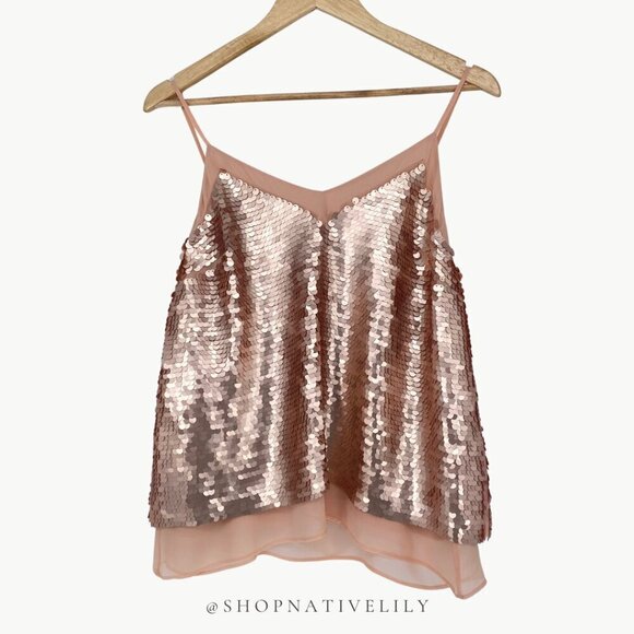 NWT Anthropologie Moulinette Soeurs Women's Sequin Cami Tank Top Sz 8, Rose Gold - Picture 2 of 12